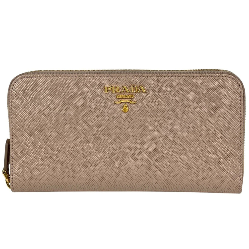 Prada Round Zip Long Wallet Saffiano Leather Beige Cream